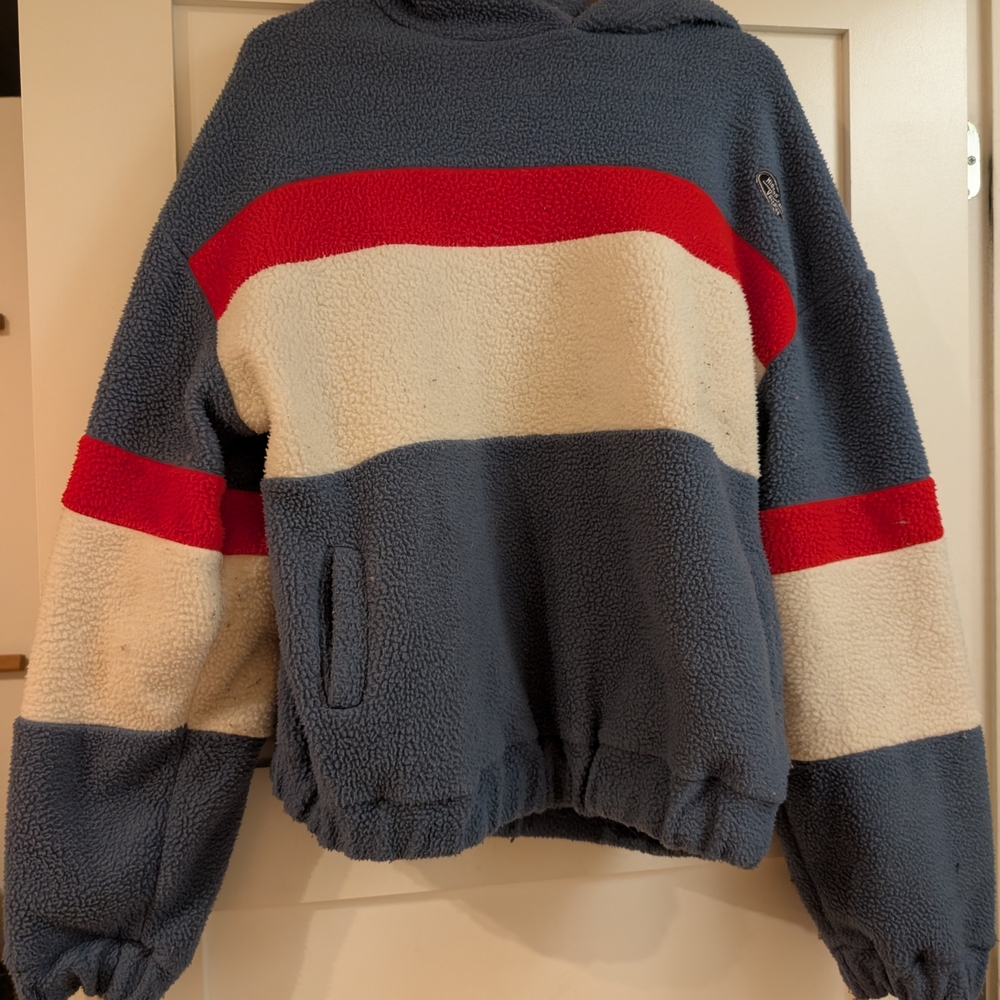 Men's Blue and Red Striped Sweater